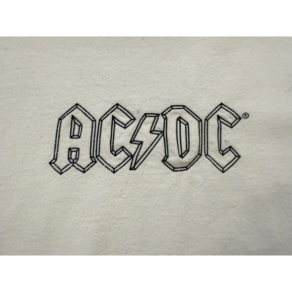 AC/DC Shirt Womens Small White Band Rock Graphic Back Print Thrashed Y2K Fader - Picture 3 of 10
